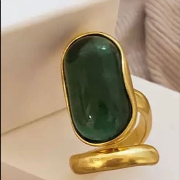 The Emerald Queen Ring in yellow gold plated 925 silver adjustable - Picture 11 of 11